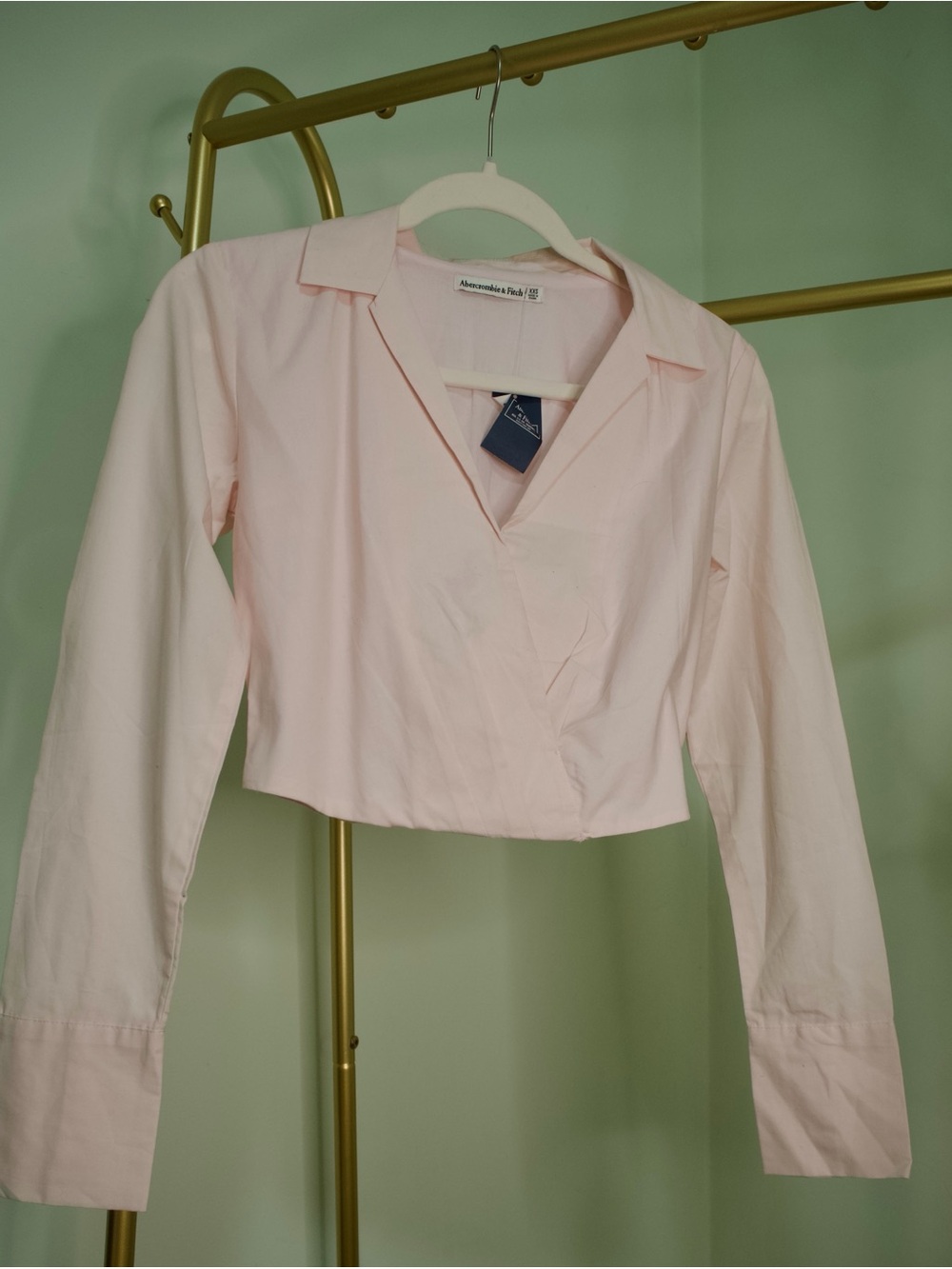 Abercrombie & Fitch NWT Light Pink Poplin Cropped Wrap Blouse - XXS